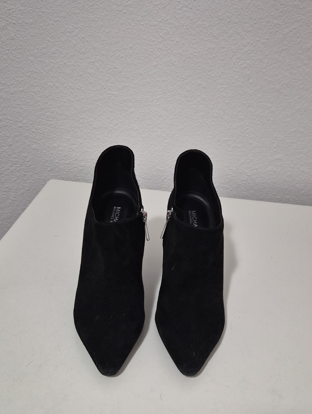 MICHAEL Michael Kors Black Suede Pointed Ankle Booties with Side Zip